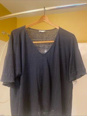 J. Jill  XL 💯 Linen V-Neck Short Sleeve Tee top Deep Nite Blue minimalist beach